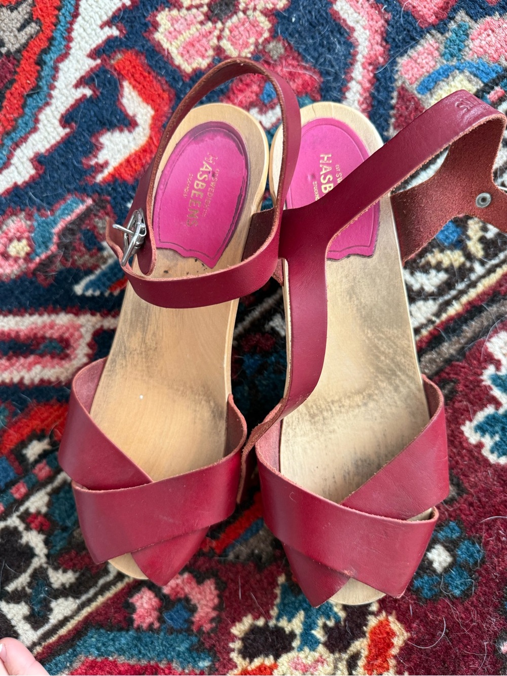 Swedish Hasbeens Leather Crossover Sandals - Picture 2 of 5